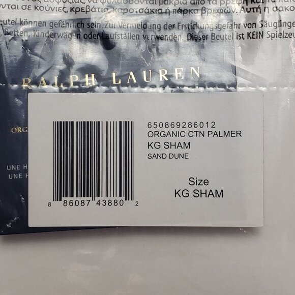 Ralph Lauren Home Palmer Percale King Sham Sand Dune Organic Cotton 20"x 36" NWT - Picture 15 of 16